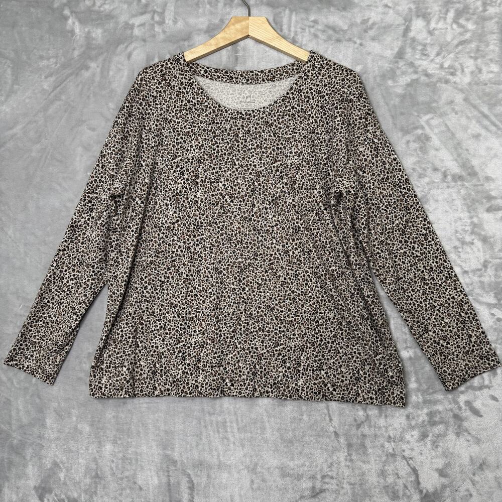 J Jill Luxe Supima Relaxed Shirt Womens Large Animal Print Long Sleeve Tee Brown